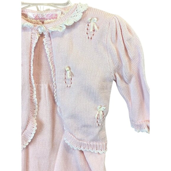 Sophie Dess Creations Paris Dress & Sweater Set Baby 3M Cotton Embroidered Pink - Picture 6 of 16